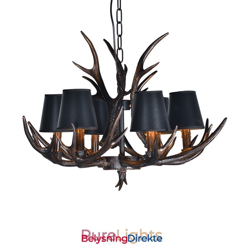 6 Lys Svart Rustikk Kunstnerisk Retro Gevir Antikk Lysekrone Med Skjermer