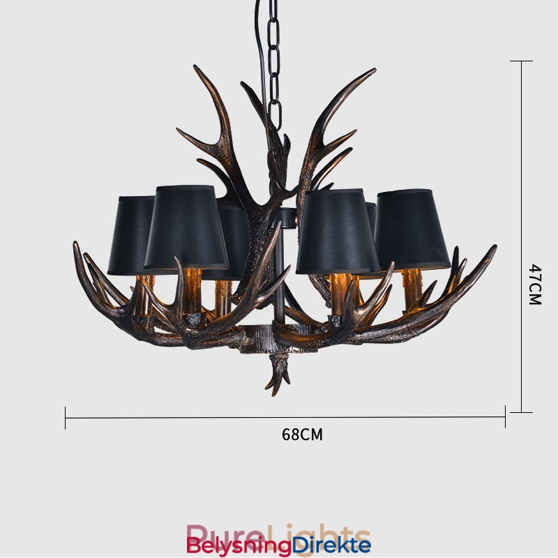 6 Lys Svart Rustikk Kunstnerisk Retro Gevir Antikk Lysekrone Med Skjermer