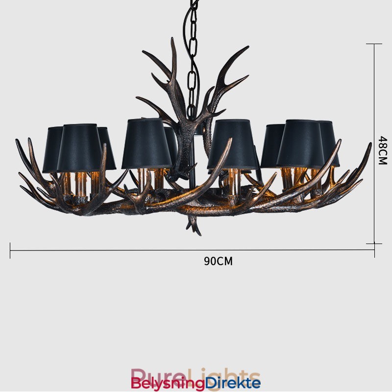 Retro Antler Antikk Lysekrone Med Skjermer