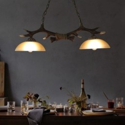 2 Lys I Svart, Rustikk, Kunstnerisk Retro-Anhengslampe Med Gevir Og Glassskjerm