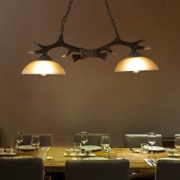 2 Lys I Svart, Rustikk, Kunstnerisk Retro-Anhengslampe Med Gevir Og Glassskjerm