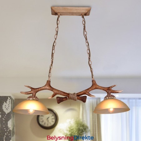 2 Lysebrune Rustikke Kunstneriske Retro Gevir Antikk Pendellamper Med Glassskjerm