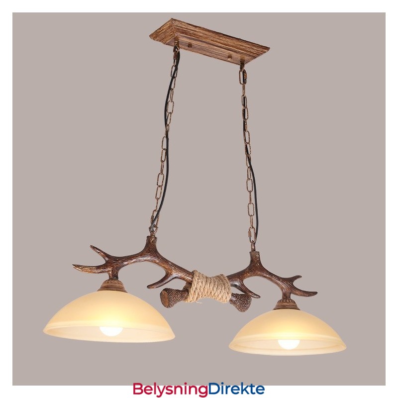 2 Lysebrune Rustikke Kunstneriske Retro Gevir Antikk Pendellamper Med Glassskjerm