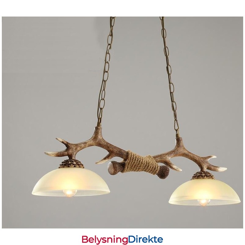 2 Lysebrune Rustikke Kunstneriske Retro Gevir Antikk Pendellamper Med Glassskjerm