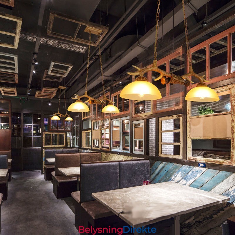 2 Lysebrune Rustikke Kunstneriske Retro Gevir Antikk Pendellamper Med Glassskjerm