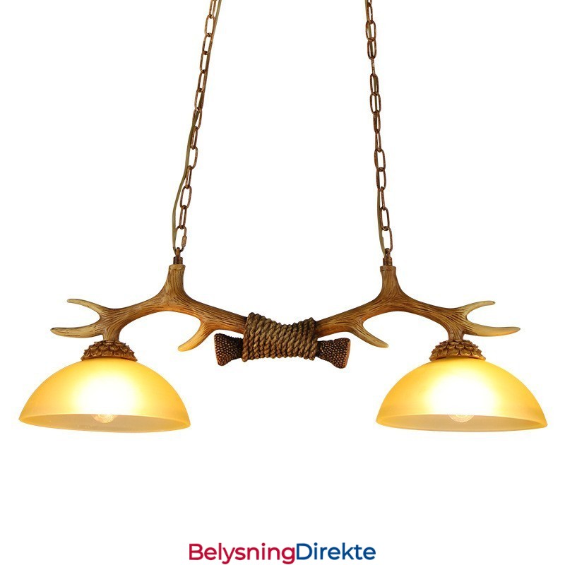 2 Lysebrune Rustikke Kunstneriske Retro Gevir Antikk Pendellamper Med Glassskjerm