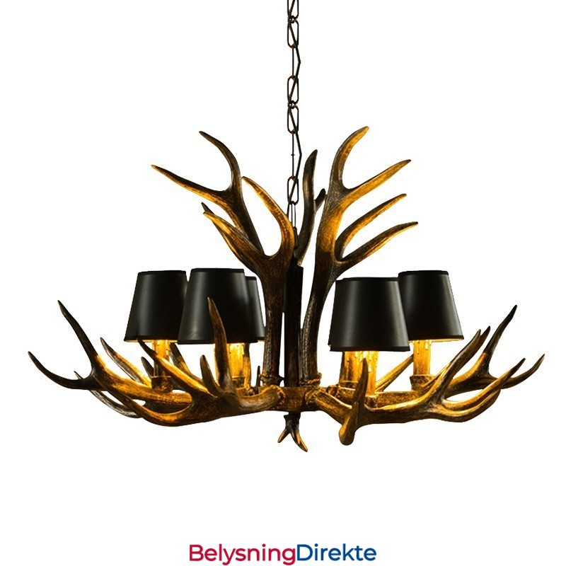 6 Lys Svart Rustikk Kunstnerisk Retro Gevir Antikk Lysekrone Med Skjermer