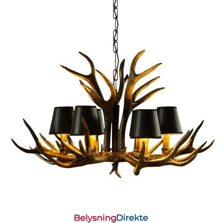 6 Lys Svart Rustikk Kunstnerisk Retro Gevir Antikk Lysekrone Med Skjermer