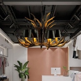 6 Lys Svart Rustikk Kunstnerisk Retro Gevir Antikk Lysekrone Med Skjermer