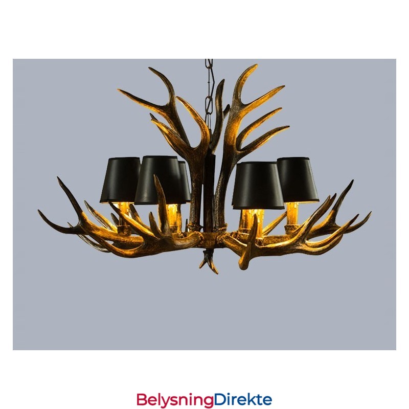 6 Lys Svart Rustikk Kunstnerisk Retro Gevir Antikk Lysekrone Med Skjermer