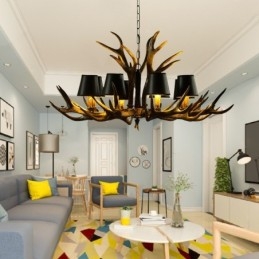 8 Lys Svart Rustikk Kunstnerisk Retro Gevir Antikk Lysekrone Med Skjermer