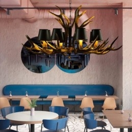 8 Lys Svart Rustikk Kunstnerisk Retro Gevir Antikk Lysekrone Med Skjermer