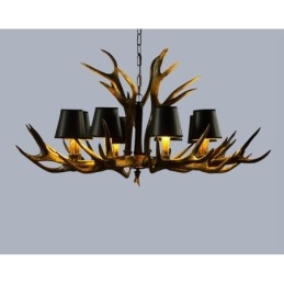 8 Lys Svart Rustikk Kunstnerisk Retro Gevir Antikk Lysekrone Med Skjermer