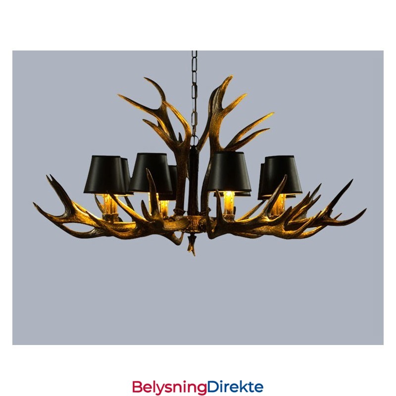 8 Lys Svart Rustikk Kunstnerisk Retro Gevir Antikk Lysekrone Med Skjermer