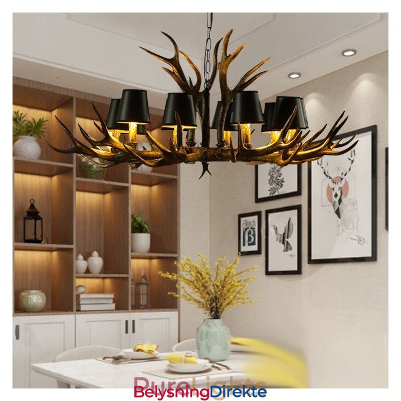 Retro Antler Antikk Lysekrone Med Skjermer