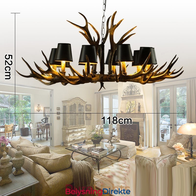 Retro Antler Antikk Lysekrone Med Skjermer