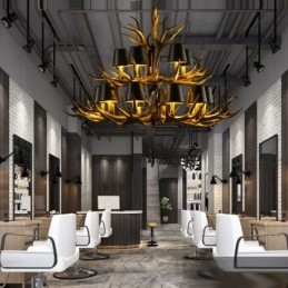 15 Lys Svart Rustikk Kunstnerisk Retro Gevir Antikk Lysekrone Med Skjermer