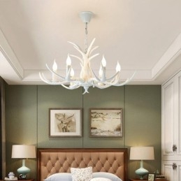 6 Lys Hvit Rustikk Kunstnerisk Retro Gevir Antikk Lysekrone