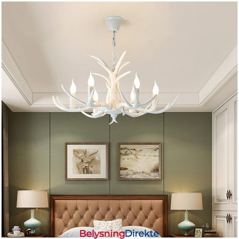 6 Lys Hvit Rustikk Kunstnerisk Retro Gevir Antikk Lysekrone