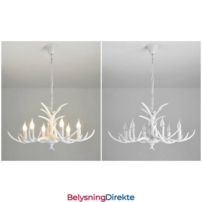 6 Lys Hvit Rustikk Kunstnerisk Retro Gevir Antikk Lysekrone