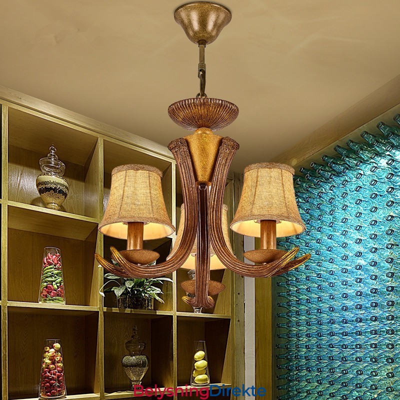 Rustikk, Kunstnerisk, Retro, Antikk Lysekrone Med 3 Lys Og Skjermer