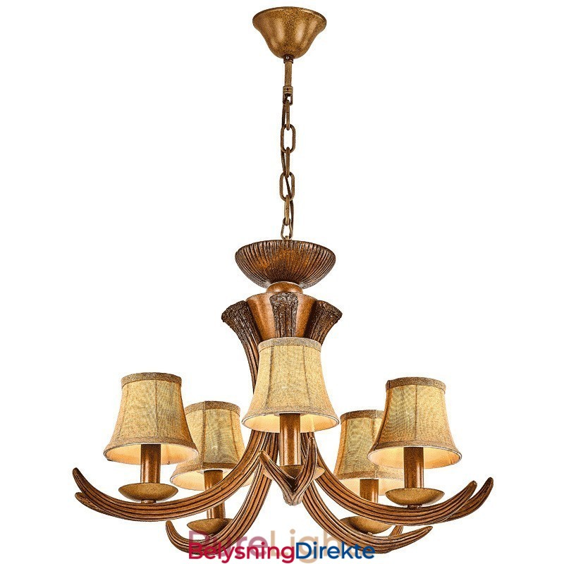 Rustikk, Kunstnerisk, Retro, Antikk Lysekrone Med 5 Lys Og Skjermer