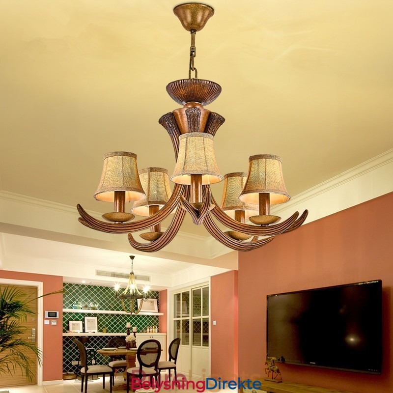 Rustikk, Kunstnerisk, Retro, Antikk Lysekrone Med 5 Lys Og Skjermer