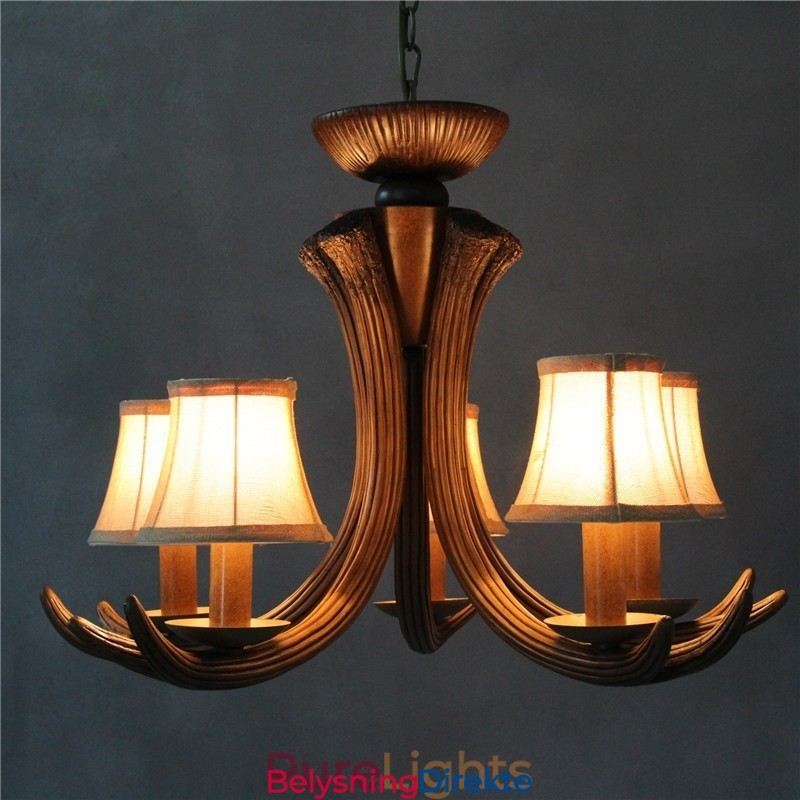 Rustikk, Kunstnerisk, Retro, Antikk Lysekrone Med 5 Lys Og Skjermer