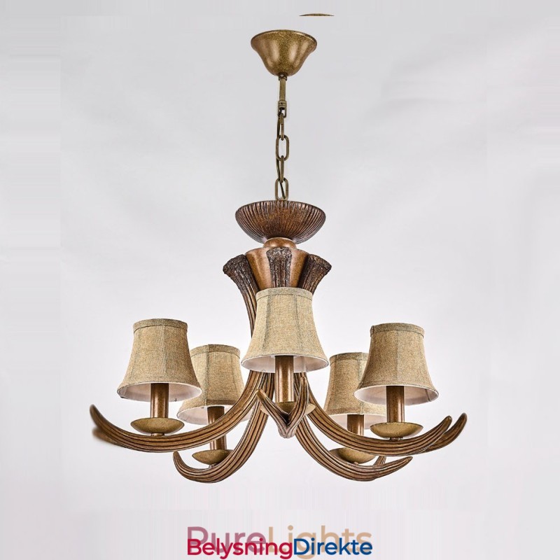 Rustikk, Kunstnerisk, Retro, Antikk Lysekrone Med 5 Lys Og Skjermer