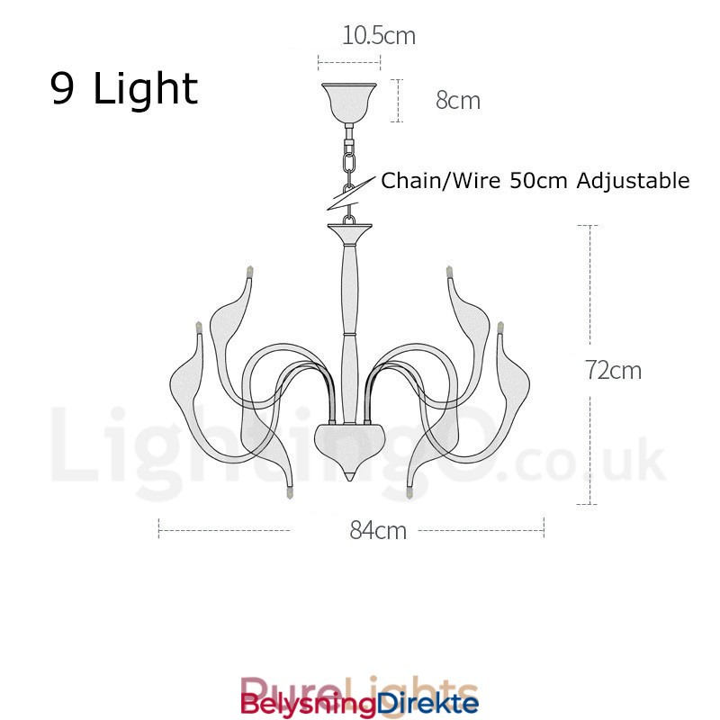 9 Lys Krom Gull Moderne Samtids Galvanisert Metalllysekrone