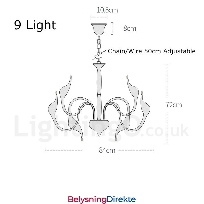 9 Lys Moderne Samtidskunstnerisk Galvanisert Metalllysekrone