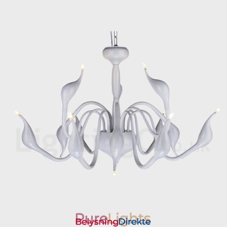 Moderne Anhengslampe I Hvit Metall Med 12 Lys