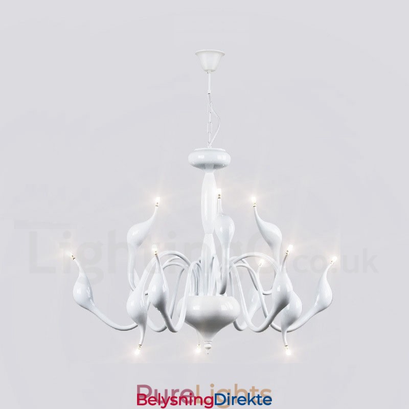 Moderne Anhengslampe I Hvit Metall Med 12 Lys