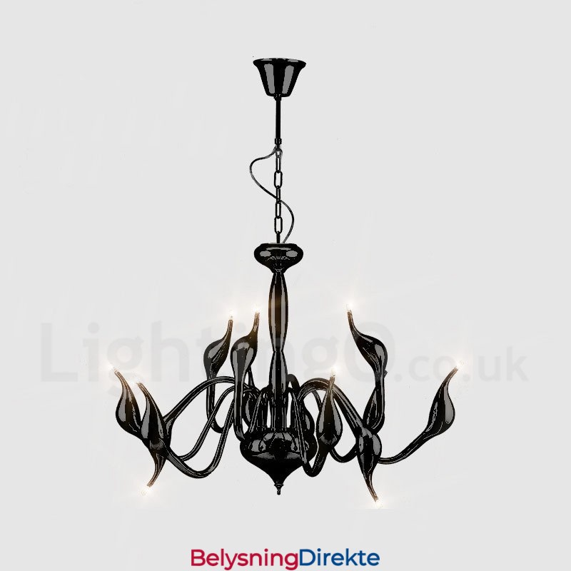 Moderne Anhengslampe I Svart Metall Med 12 Lys