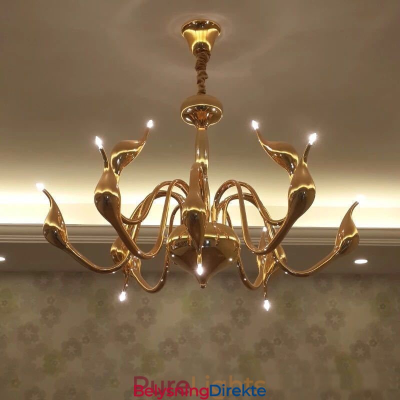 Moderne Anhengslampe I Metall Med 12 Lys, Gyllen