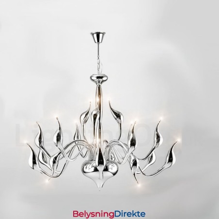 18 Lys I Rustfritt Stål, Postmoderne Svanelysekrone, G4, Forkrommet