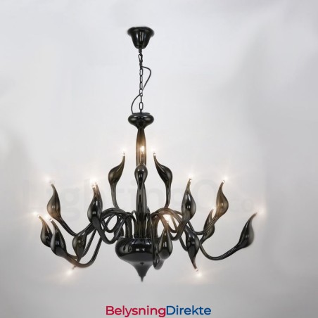 18 Lys I Rustfritt Stål, Postmoderne Swan-Lysekrone, G4, Svart Finish