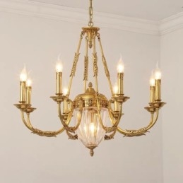 Luksuriøs Fransk Krystalllysekrone I Kobber, Spisestuelampe