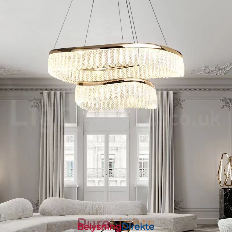 Firkantet Krystall Pendellampe 1/2 Ringer K9 Krystall Innendørs Taklampe