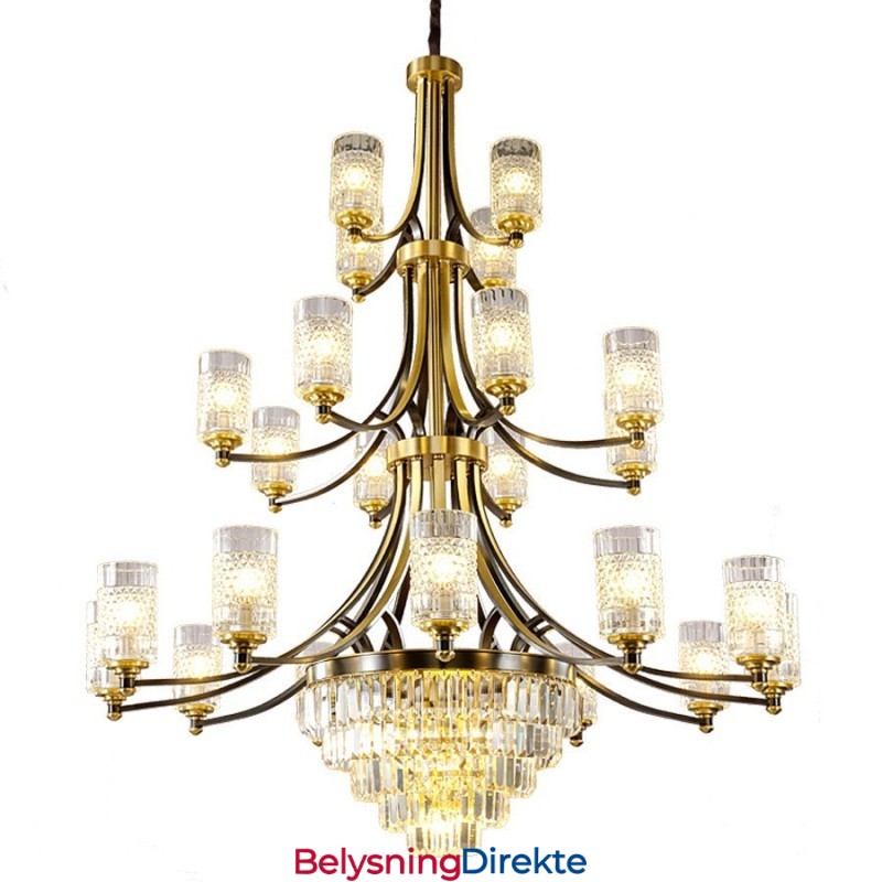 Stor Luksuriøs Krystalllysekrone I Kobber For 12+8+4 Lysholdere