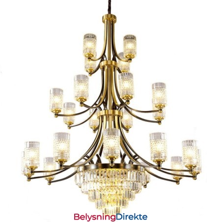 Stor Luksuriøs Krystalllysekrone I Kobber For 12+8+4 Lysholdere