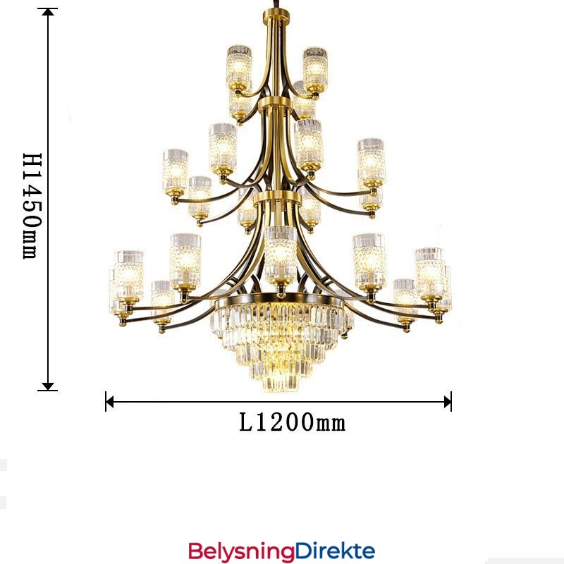 Stor Luksuriøs Krystalllysekrone I Kobber For 12+8+4 Lysholdere