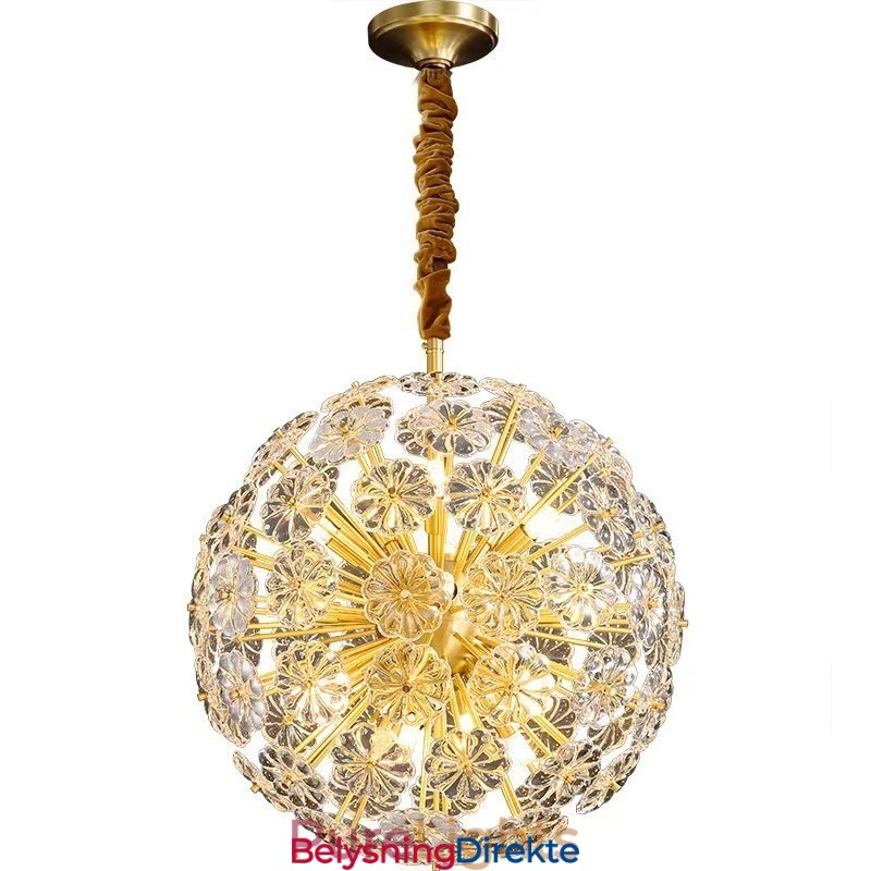 Nordisk Sfærisk Messing Løvetann Krystall Pendellampe