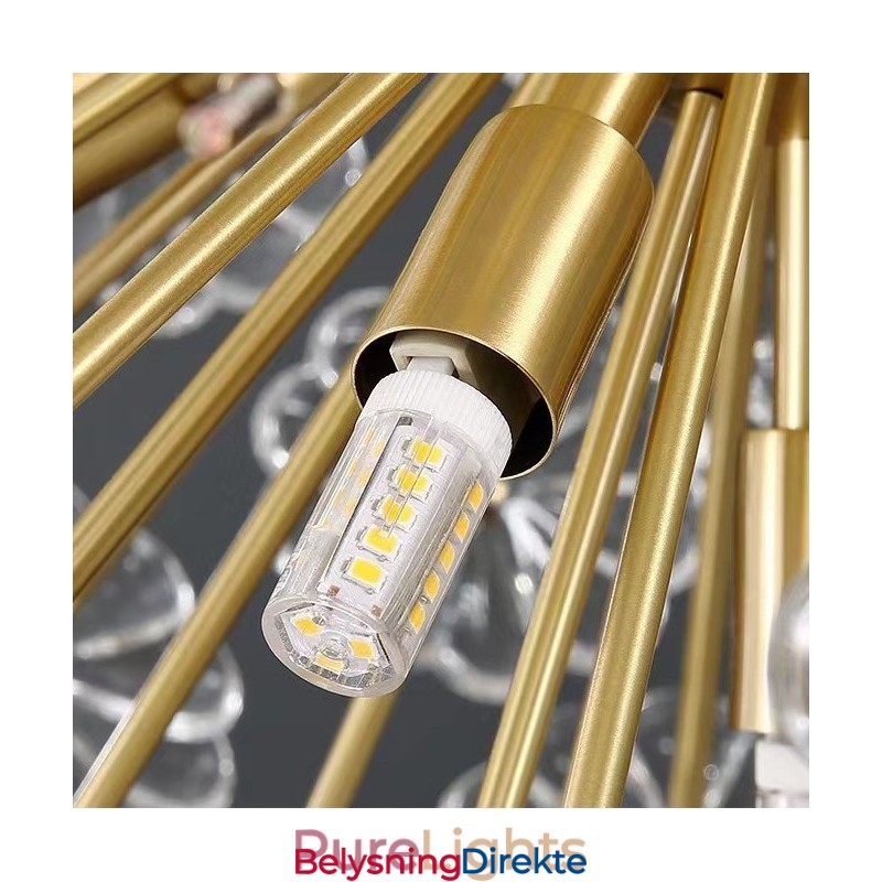 Nordisk Sfærisk Messing Løvetann Krystall Pendellampe