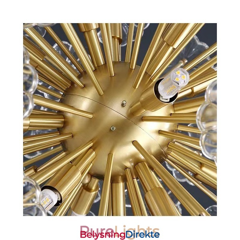 Nordisk Sfærisk Messing Løvetann Krystall Pendellampe