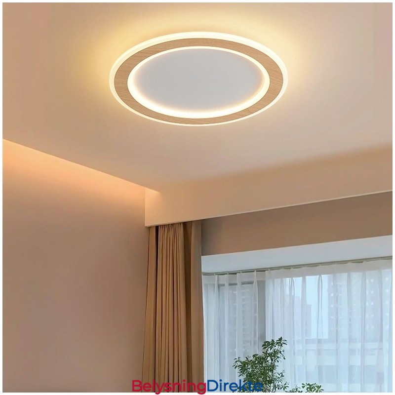 Rund, Moderne, Innfelt Taklampe I Tre, Innendørsbelysning