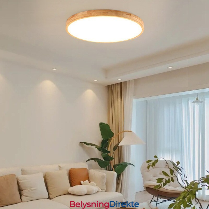Rund, Moderne, Innfelt Taklampe I Tre, Innendørsbelysning