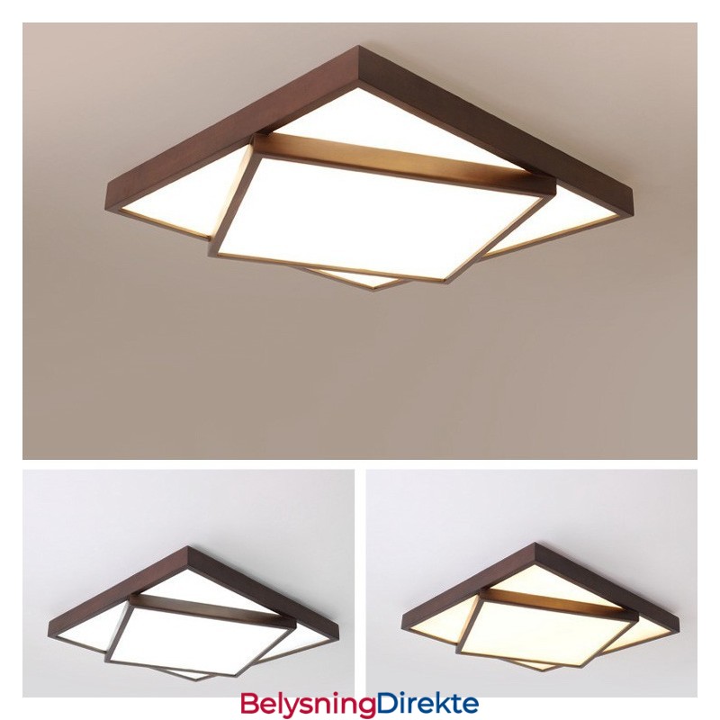 To-Etasjes Firkantet Sort Valnøttre Moderne Samtidskunst Nordisk Stil Innfelt Tre Taklampe Kan Også Brukes Som Vegglampe