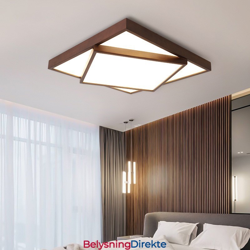 To-Etasjes Firkantet Sort Valnøttre Moderne Samtidskunst Nordisk Stil Innfelt Tre Taklampe Kan Også Brukes Som Vegglampe