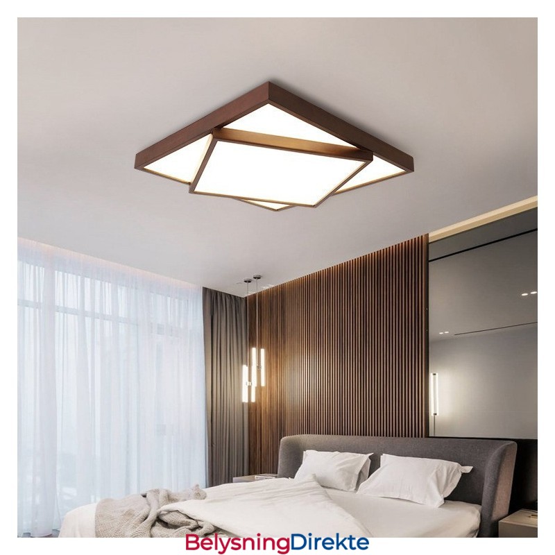 To-Etasjes Firkantet Sort Valnøttre Moderne Samtidskunst Nordisk Stil Innfelt Tre Taklampe Kan Også Brukes Som Vegglampe